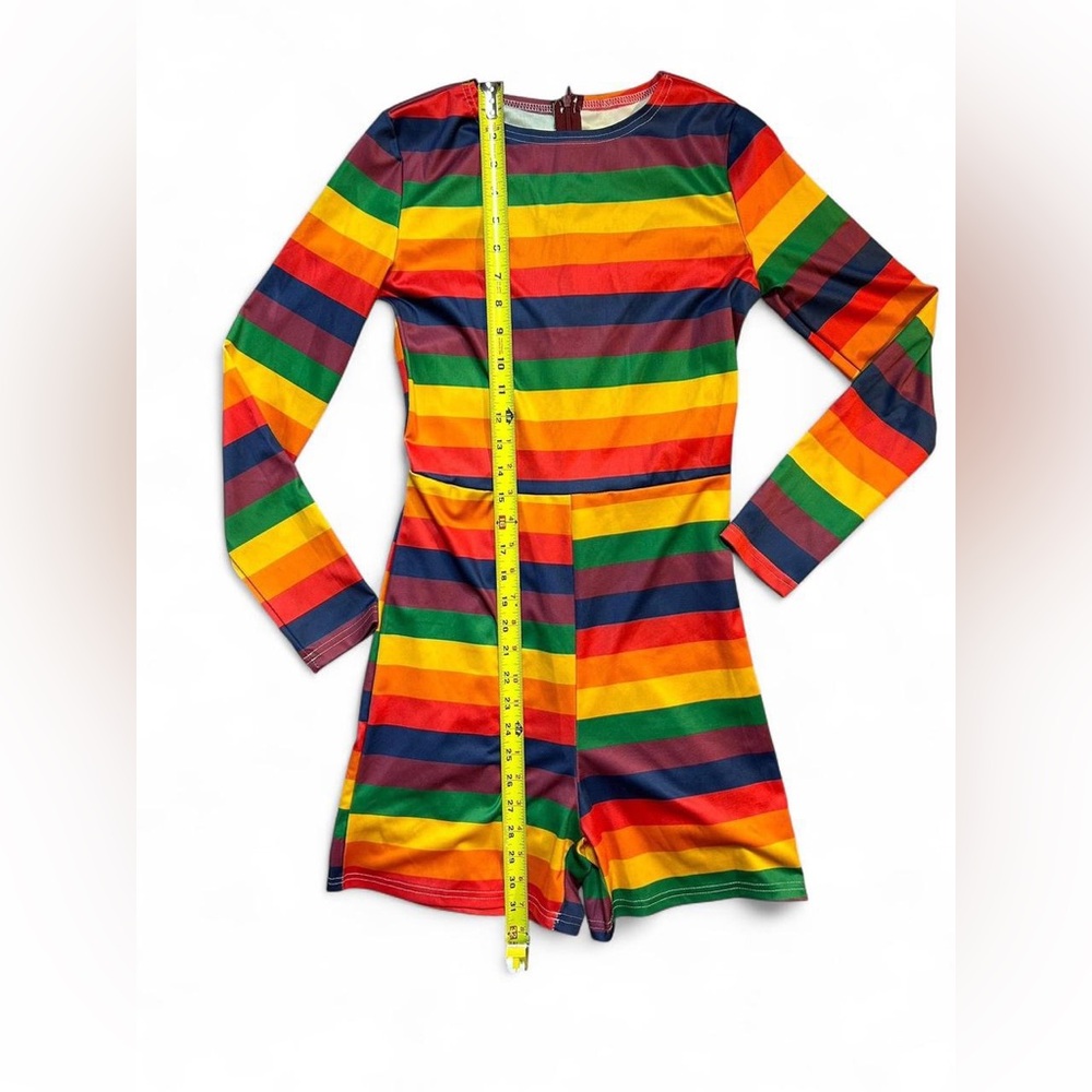 Colorful Striped Long Sleeve Romper Women’s Small Multi Rainbow - Picture 2 of 8